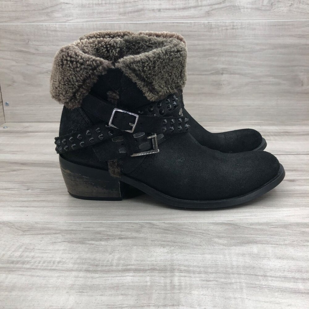 Bronx Ankle Boots Womens EU 38 Black Suede Slip On Fur Lined Booties